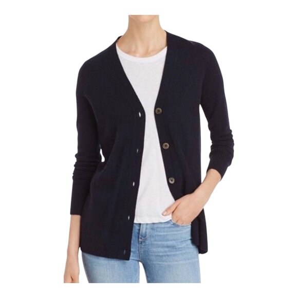 C By Bloomingdale's Cashmere Grandfather Cardigan in Navy Blue Luxury Women's XS - Picture 1 of 9